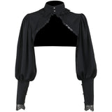 Yipinpay Temperament Lace Edge Design Dark Court Style Full-Color Women's High-Necked Blouse