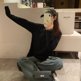 Yipinpay Loose White T-Shirt With Round Collar And Long Sleeves With A New Korean Style Lazy Autumn And Winter Bottomed Shirt