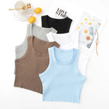 Yipinpay New Round Collar Solid Color Sports Short Blouse With A Slimmed Edge, A Small Vest.