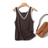 Yipinpay Spring Leisure Basic Color V-Collar Rib Vest