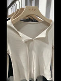 2025 New Spring And Autumn Style Solid Color Semi-Open-Necked Blouse With Split Sleeves And Slimming Short Style With Bottom Shirt