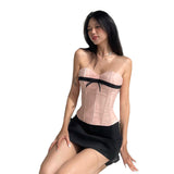 Yipinpay Breast-Wiping, Bow Tie, Waist Vest, Ins Summer Style, Hot Girl Pink Blouse.