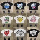 Yipinpay Boxy Fit Tee Cartoon Spoof Printing Beauty Trend Loose Long