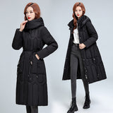 Hooded Warm Cotton-Padded Jacket 2024 New Winter Korean Version Of The Waist Show Thin Pure Color Cotton-Padded Coat Mother Coat