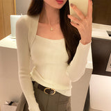 Yipinpay Retro Style Pure Desire Square Collar Slim Long-Sleeved Pullover Sweater With Sexy Bottom In Autumn And Winter
