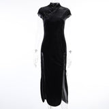 Yipinpay Retro Style Improved Cheongsam Female Ins Winter New Girl Forked Dress Temperament Slim Skirt