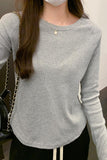 Yipinpay New Autumn And Winter T-Shirt With A Round Collar And Long Sleeves. A Short Ins Blouse With A Curved Hem.