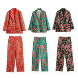 Yipinpay Big Flower Loose Suit Jacket Northeast Big Flower Cotton-Padded Jacket Leisure Trousers Suit