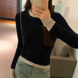 Yipinpay Collision Design Two Long-Sleeved T-Shirts Women's Autumn And Winter New Slim Cashmere Warm Bottomed Blouse