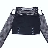 Yipinpay Punk Style Hollowed-Out Long-Sleeved Women's Blouse With A New Sexy Waist Mesh Mesh In The Fall Of 2024