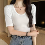 White Thin Half-Sleeved T-Shirt Women's Summer 2024 New Fashion Style Design Minority Lazy And Relaxed Jacket