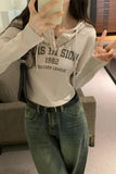 Yipinpay Hooded Printed Long-Sleeved T-Shirt Women's Autumn And Winter New Style Embellished Thin Short Blouse