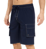 Yipinpay Pants Solid Color Multi-Pocket Fake Two Double-Layer Overalls Five-Point Fitness Running Leisure Sports Shorts