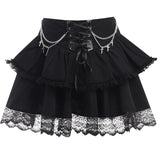 Yipinpay Halloween Autumn New High Waist With A Cross Chain Punk Style Lace Spicy Skirt Girl