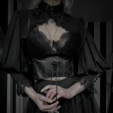 Yipinpay Temperament Lace Edge Design Dark Court Style Full-Color Women's High-Necked Blouse
