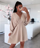 Yipinpay Early Autumn New V-Collar Dress Ins Casual Home Loose Multicolor Dress For Women