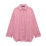 Yipinpay Spring Style Flanged Cuff Striped Loose Shirt 2731533