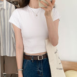 Korean Splicing Design Feel Bottom Shirt Spring And Autumn New Loose High Waist Thin Short-Sleeved T-Shirt Blouse