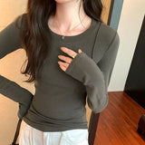 Yipinpay Real-Life Long-Sleeved T-Shirt With A New Autumn And Winter Style Splicing Slim T-Shirt With Round Neck And Bottomed Shirt