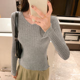 Yipinpay Thin Korean Horn Sleeve Knitted Sweater New Sweet Slim And Forked Underwear In Autumn And Winter