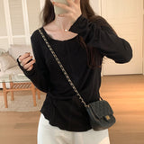 Yipinpay Girls' Long-Sleeved T-Shirt Women's New Solid-Color Bottomed Shirt With A Slim And Slim Design Blouse