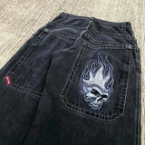 Yipinpay Shorts Y2K Hip-Hop Retro Skull Retro Denim Fitness Baggy Jeans Shorts