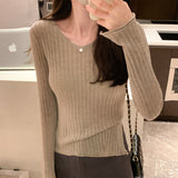 Yipinpay Thin Korean Horn Sleeve Knitted Sweater New Sweet Slim And Forked Underwear In Autumn And Winter