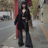 Yipinpay Lace Stitching, High-Waisted Slim Trousers, Dark Fashion, Hot Girls, Straight-Tube Casual Trousers.