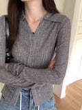 Yipinpay Straightens The Shoulder Knitted Cardigan Jacket, A New Slim, Striped Long-Sleeved Blouse In Early Autumn