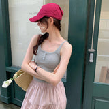 Design Sense Of Minority Button Suspenders Vest Girls Summer New Sweet And Spicy Style Slim Short Sleeveless Bottomless Blouse