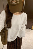 Yipinpay Loose White T-Shirt With Round Collar And Long Sleeves With A New Korean Style Lazy Autumn And Winter Bottomed Shirt