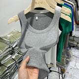 Yipinpay Girls Tight Anti-Smooth Threaded Vest Women's Spring And Summer Suit Slim Top Ins Tide