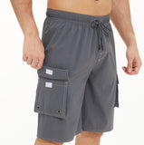 Yipinpay Pants Solid Color Multi-Pocket Fake Two Double-Layer Overalls Five-Point Fitness Running Leisure Sports Shorts