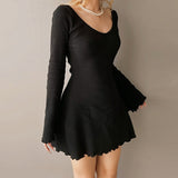 2025 Autumn Knitting Material New Women's Wear Ins Online Celebrity Personality Fashion Black-And-White Basic Slim Dress