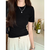 Vintage Round-Necked Short-Sleeved T-Shirt A New Summer Spicy Girl Looks Thin, Casual And Beautiful T-Shirt.