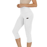 Yipinpay Women's Yoga Pants Large Size Seven Cents Trousers Pocket Solid Color High Waist Fitness Exercise Leggings