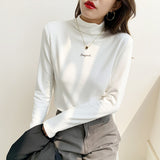 Yipinpay Velvet Bottomed Shirt With Autumn And Winter Foreign Style Long Sleeves 2024 New Half-High Collar Velvet Thickened T-Shirt Blouse