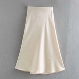 Yipinpay 2024 New Elastic Waistline Simple Full-Color Satin Full-Length Skirt