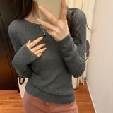 Yipinpay Bamboo Hemp Long-Sleeved Stretch Bottoming Women's Autumn And Winter New Solid Color Thin Sweaters