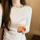 Yipinpay Round Collar Solid Color Elastic Long-Sleeved T-Shirt Women's Autumn And Winter New Basic Inner Bottom Top