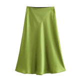 Yipinpay 2024 New Elastic Waistline Simple Full-Color Satin Full-Length Skirt