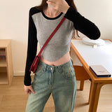 Yipinpay Retro Long-Sleeved T-Shirt Women's Early Autumn New Style Underwear Design Short-Style Blouse