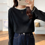 Yipinpay Long-Sleeved T-Shirt Women's New Design Is Full Of Impact Color Round-Neck Waffle Top And Bottom Shirt.