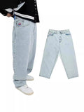 Yipinpay Boy Jeans Y2K Hip-Hop Cartoon Embroidery Retro Blue Loose Gothic Wide-Legged Pants