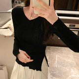 Yipinpay Thin Korean Horn Sleeve Knitted Sweater New Sweet Slim And Forked Underwear In Autumn And Winter
