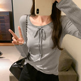 Yipinpay College Floral Lace Collar Long-Sleeved T-Shirt Women's Autumn And Winter New Style Slim And Age-Reducing Top With Bottom
