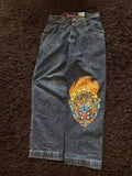 Yipinpay Baggy Jeans Y2K Original Hip-Hop Vintage Pattern Jeans Street Men Rest