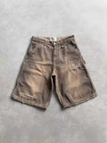 Yipinpay Tide Brand Vibe Overalls Denim Shorts For Men And Women High Street Ruffian Handsome Heavy Weight Washing Neutral