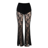 Yipinpay Dark Wind Lace Perspective Casual Trousers Spring Women's Wear Ins Sexy Slim Straight Trousers