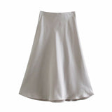 Yipinpay 2024 New Elastic Waistline Simple Full-Color Satin Full-Length Skirt